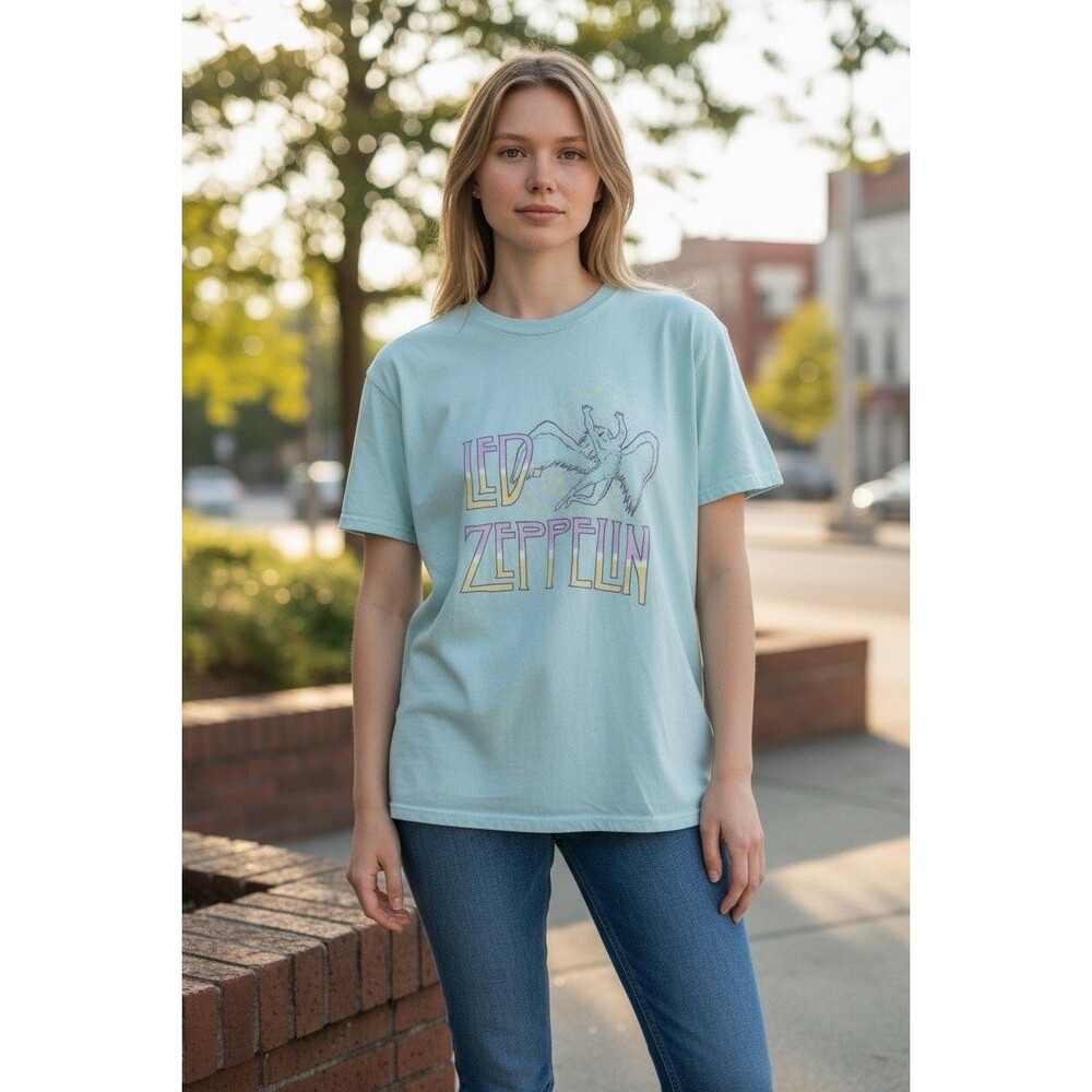 American Eagle Led Zeppelin Oversized Band Tee Adult Size Medium Light Blue XS/S